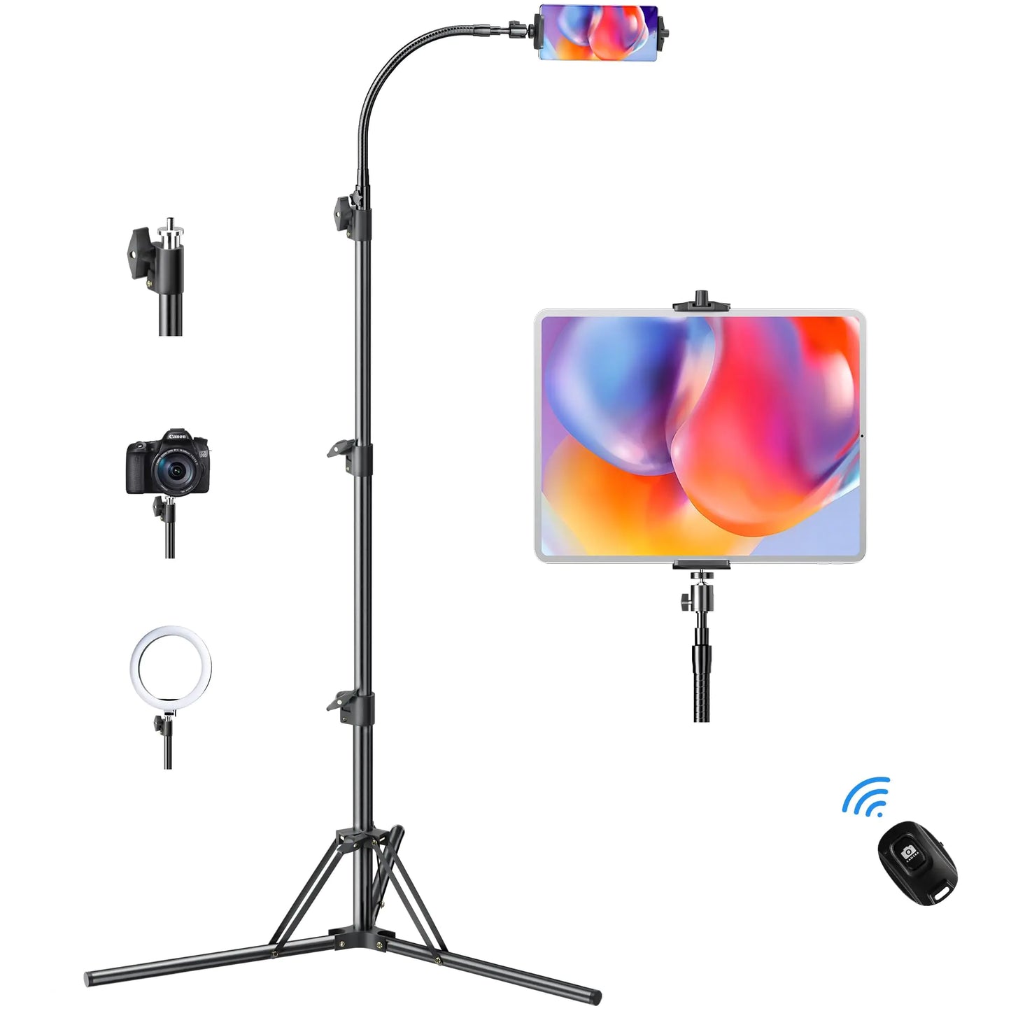 YoTilon Tall Phone Tripod 80 Floor Tripod for Cell Phone Flexible Tripod with Adjustable GooseneckPhone Tripod with Remote for All 4.9-12.9 Cell Phone/iPad Recording/Watching/Cooking/Vlogging